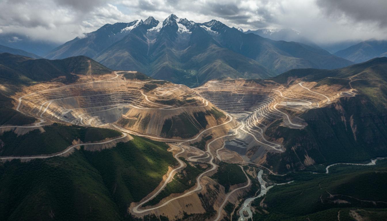 Vue aérienne d'une vallée minière dans les Andes